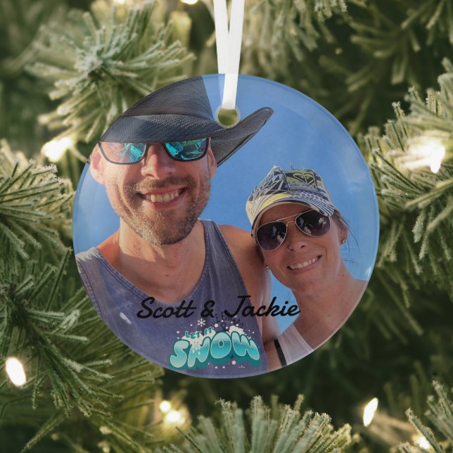 Personalize LET IT SNOW Photo  Glass Ornament (Insitu)