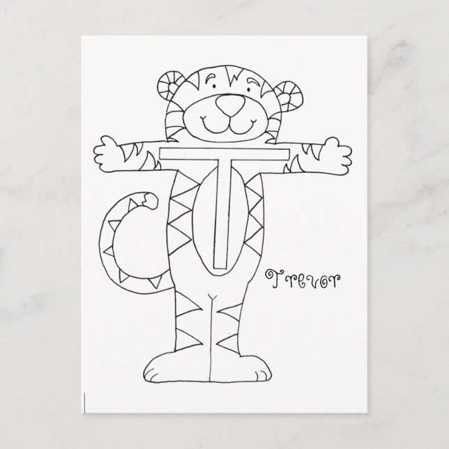 Personalize Letter T Colour Me Postcard (Front)