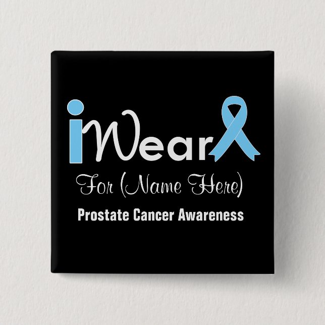 Personalize Light Blue Ribbon Prostate Cancer 2 Inch Square Button (Front)