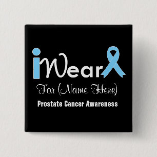 Personalize Light Blue Ribbon Prostate Cancer 2 Inch Square Button