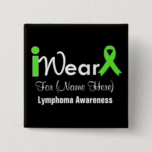 Personalize Lime Green Ribbon Lymphoma 2 Inch Square Button (Front)