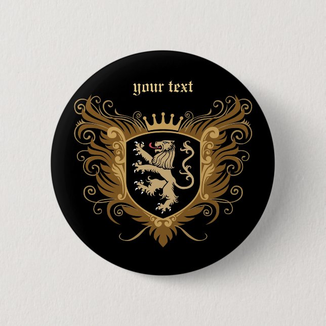 Personalize Lion Crest [dark] 2 Inch Round Button (Front)