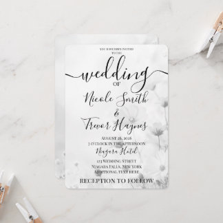 Personalize: Little B&W Flowers Wedding Invitation
