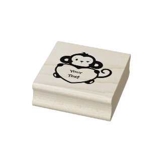 Personalize - Little Monkey Holding Heart Rubber Stamp