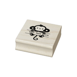 Personalize - Little Monkey with Banner Rubber Stamp