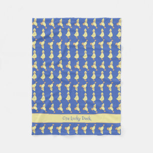 Personalize Little Yellow Duck Cute Baby Kids Blue Fleece Blanket