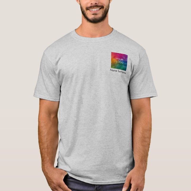 Personalize Logo Employee Name Template Grey T-Shirt (Front)