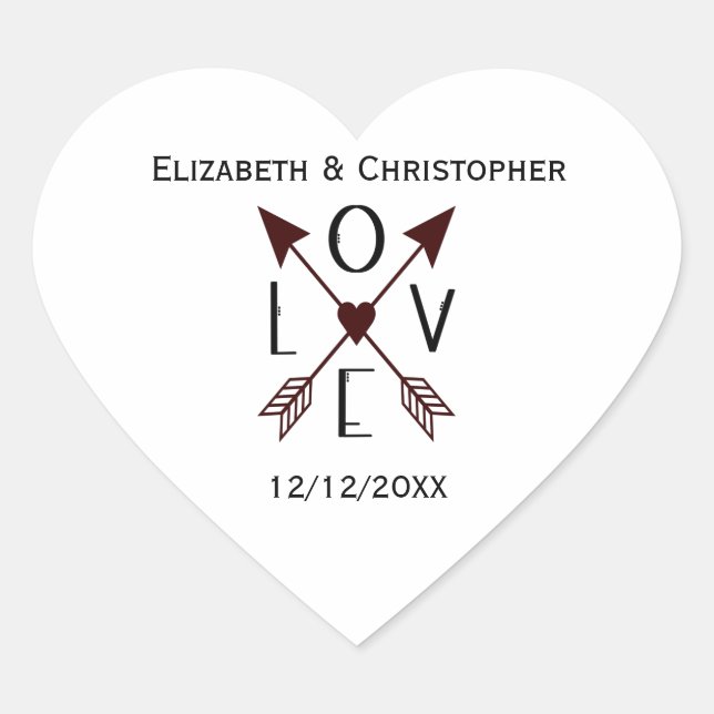 Personalize Love Arrows Wedding Engagement Heart Sticker (Front)