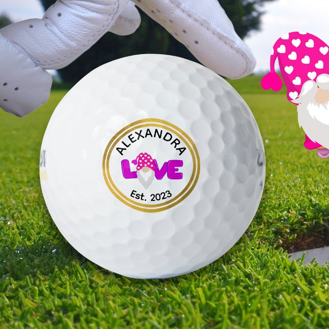 Personalize Love Gnome Heart Pink  Purple   Golf Balls (Creator Uploaded)