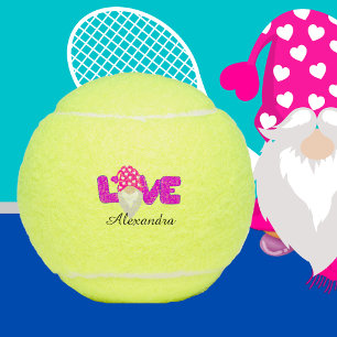 Personalize Love Gnome Heart Pink Purple Tennis Balls