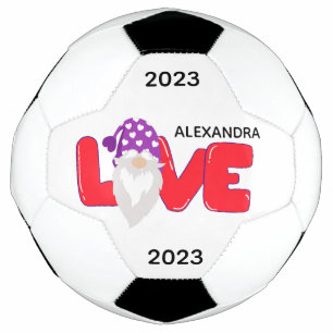 Personalize Love Gnome Heart Red Purple  Soccer Ball