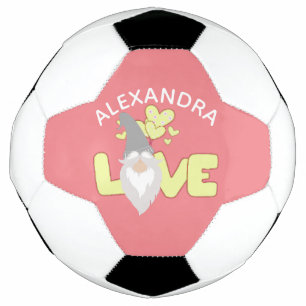 Personalize Love Gnome Heart Yellow And Grey Soccer Ball