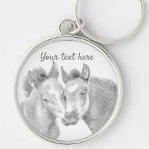 Personalize Love Horses Button Keychain