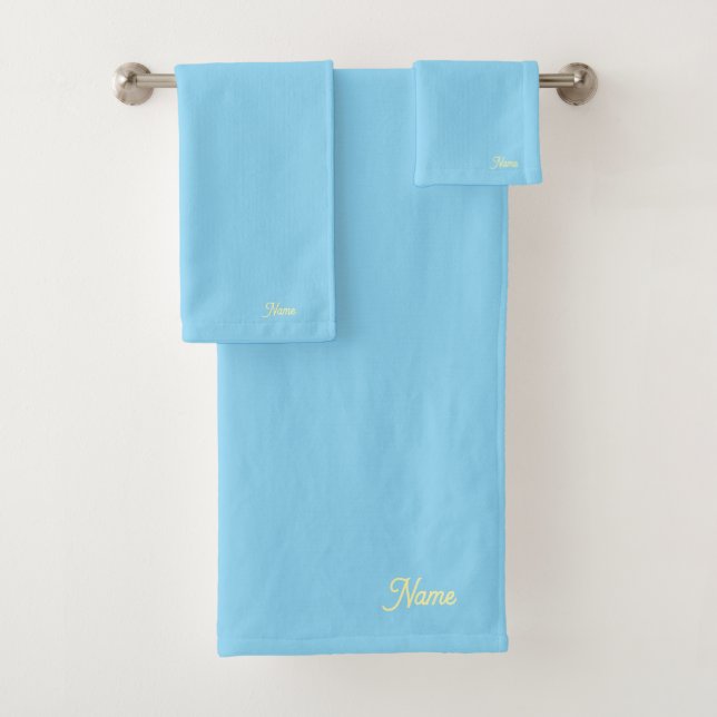 Personalize Lt Blue + Yellow Gift Personal      Bath Towel Set (Insitu)