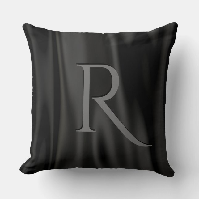 Personalize:  Luxurious Black Faux Satin Fabric Throw Pillow (Front)