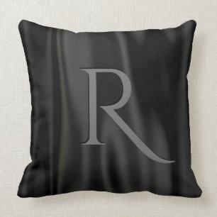 Personalize: Luxurious Black Faux Satin Fabric Throw Pillow