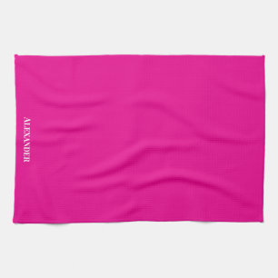 Personalize Magenta Bright Pink Plain Solid White Kitchen Towel