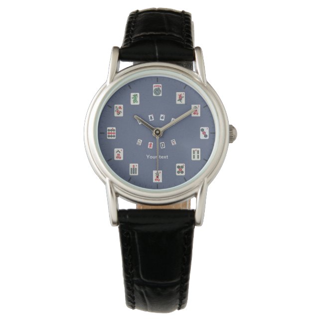 Personalize MahJong tiles design on dark blue  Watch (Front)