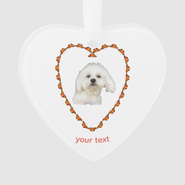 Personalize Maltese Puppy in heart Ornament (Front)