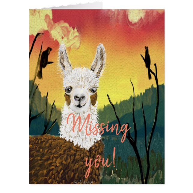Personalize Mama Llama I Miss You Greeting Card (Front)