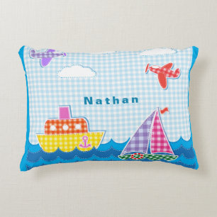 Personalize Marine Craft Ocean Aircraft Blue Sky   Accent Pillow