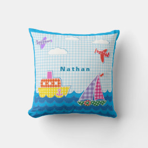 Personalize Marine Craft Ocean Aircraft Blue Sky   Throw Pillow
