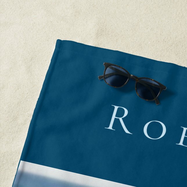 Personalize Marine Theme Hello Summer Adventure   Beach Towel (In Situ)