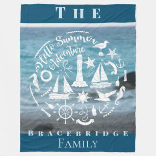 Personalize Marine Theme Hello Summer Adventure  Fleece Blanket