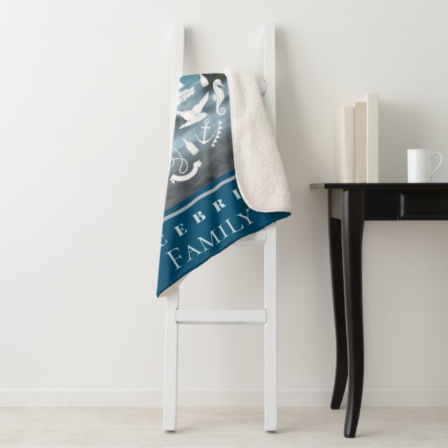 Personalize Marine Theme Hello Summer Adventure    Sherpa Blanket (In Situ)