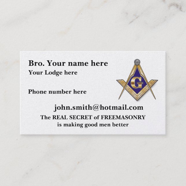 PERSONALIZE MASONIC LODGE BUSINESS CARD (Front)