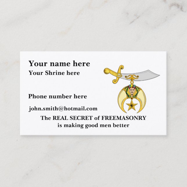 Personalize Masonic & Shriners Emblem Business Card (Front)