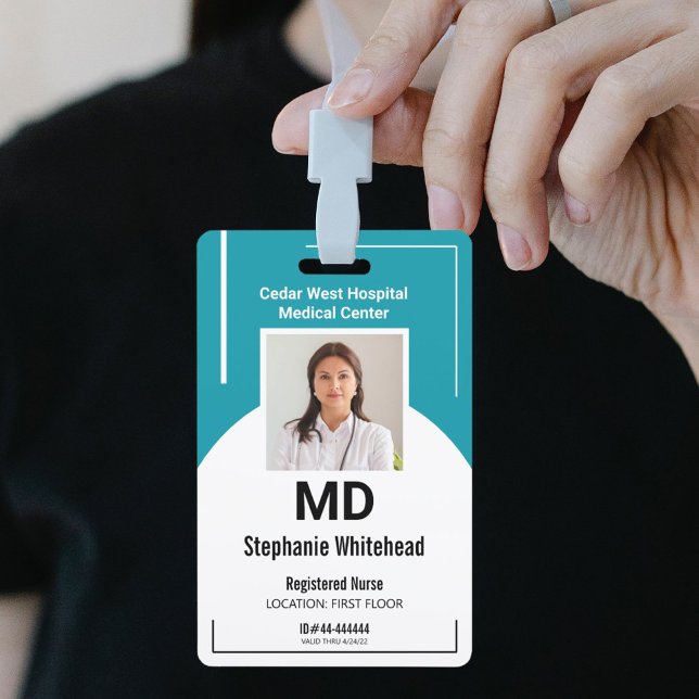 Personalize Medical Employee Photo ID Teal Blue Badge (Your photo ID employee badge is not just an identification tool, but a powerful communication medium)