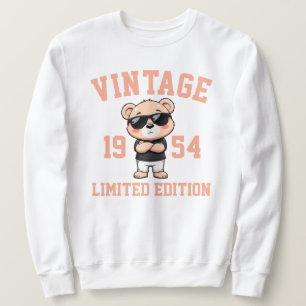 personalize Mens Vintage Birthday Born Teddy Bear Sweatshirt