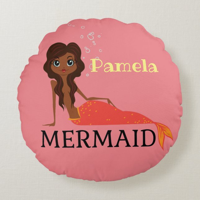 Personalize Mermaid Design Round Pillow (Front)