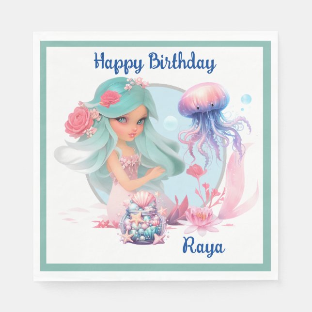 Personalize Mermaid Party  Napkin (Front)