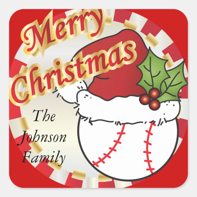 Personalize Merry Christmas Baseball Square Sticker (Front)