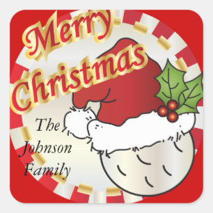 Personalize Merry Christmas Golf Ball Square Sticker