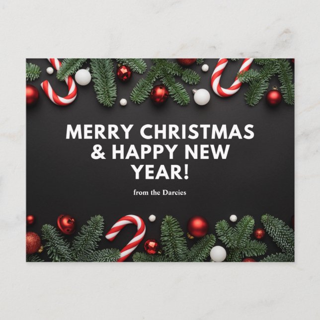Personalize Merry Christmas & Happy New Year Desig Postcard (Front)