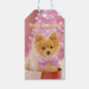 Personalize Merry Christmas & Name, Cute Dog/Tree Gift Tags