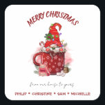 Personalize Merry Christmas Santa Gnome Square Sticker<br><div class="desc">Personalize this cute and festive Christmas card with your own name. It features a cute garden gnome in a cup with the phrase "Merry Christmas From Our House To Yours". Let your family and friends know that you remember them during the holiday season by giving them this classic card.</div>