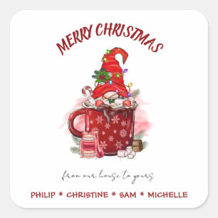 Personalize Merry Christmas Santa Gnome Square Sticker