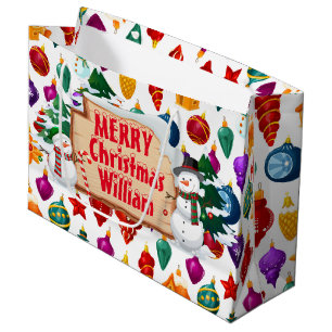 Personalize Merry Christmas Snowmen Large Gift Bag