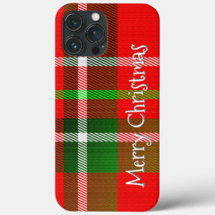 Personalize "Merry Christmas" Tartan Plaid Pattern iPhone 13 Pro Max Case