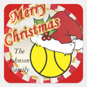 Personalize Merry Christmas Tennis Ball Square Sticker