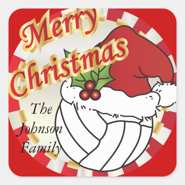 Personalize Merry Christmas Volleyball Square Sticker (Front)