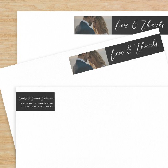 Personalize Message Love and Thanks Newlywed Photo Wrap Around Label (Creator Uploaded)