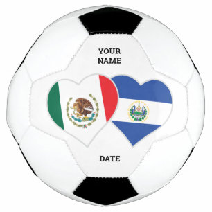 Personalize Mexican Salvadorian Flag Hearts Soccer Ball