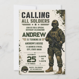 Personalize Military Calling All Soldiers Birthday Invitation
