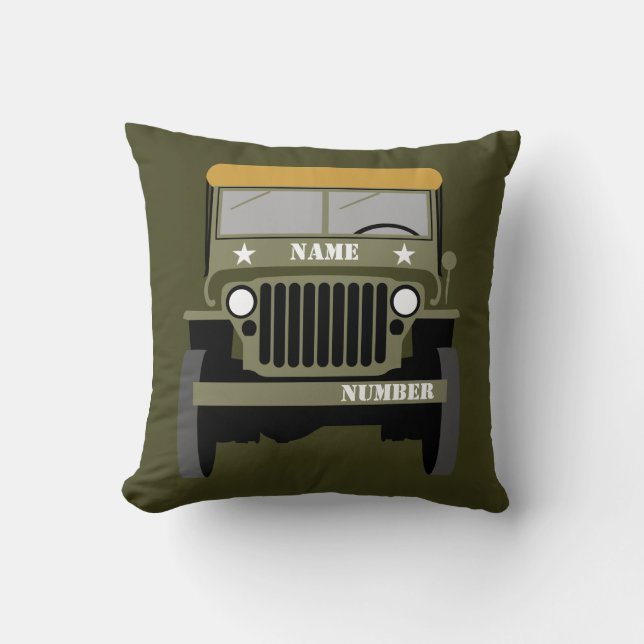 Personalize Military Veteran vintage Army Vehicle Throw Pillow (Front)
