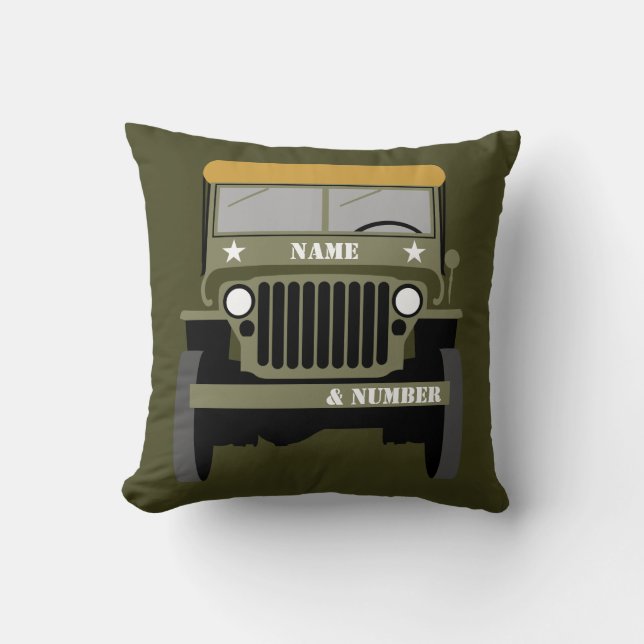 Personalize Military Veteran vintage Army Vehicle  Throw Pillow (Front)